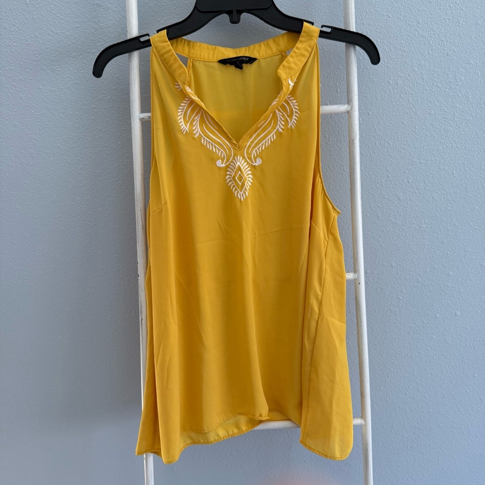 Banana Republic Yellow Embroidered V-Neck Tank Top